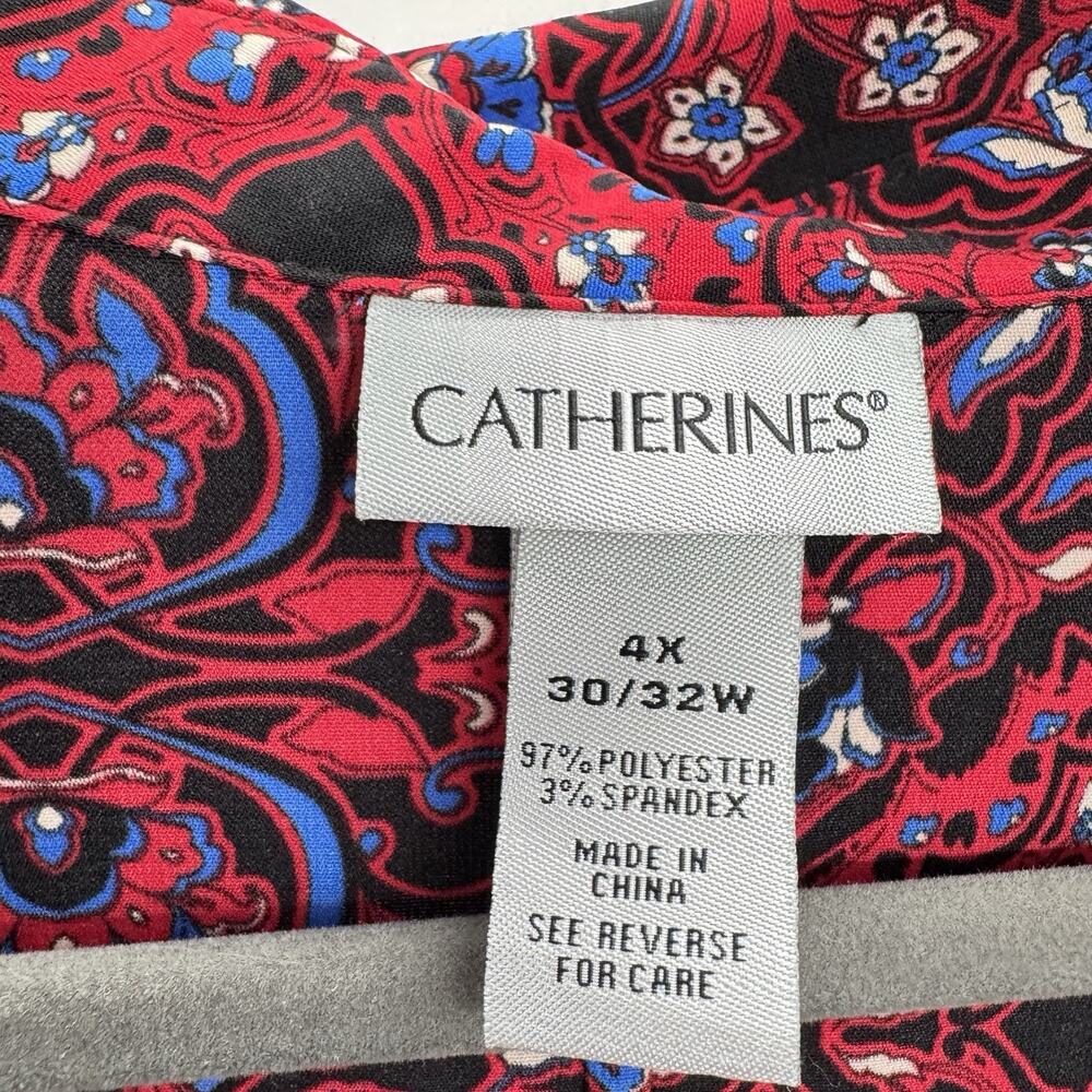Catherines Batik Printed Popover Top Sz 4X Red Black Office Casual Modest - Picture 5 of 8